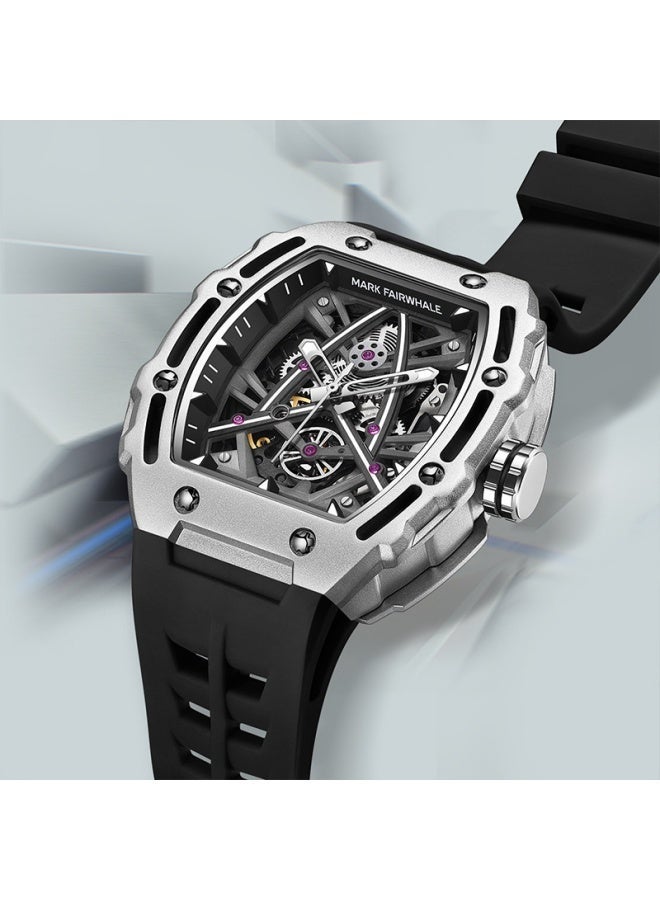 Mark Fairwhale Men's Tourbillon Automatic Mechanical Watch - Double Skeleton Dial, Water Resistant, Barrel-Shaped Case - Image 2